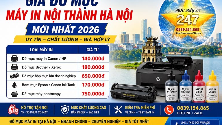 Giá đổ mực máy in nội thành Hà Nội - 2026