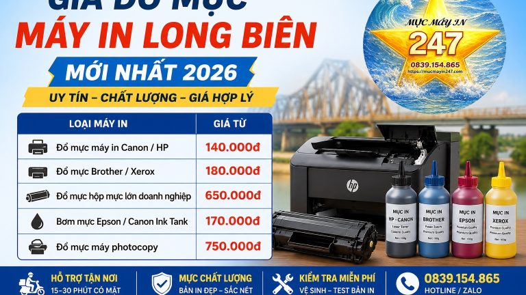 Giá đổ mực máy in khu vực Long Biên - 2026